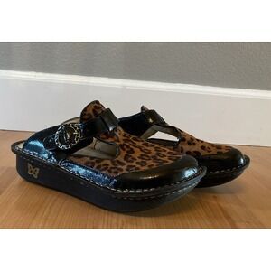 Alegria ALG-807 Leopard Suede Patent Leather Mules Slip On Clogs Size 38/ US 7.5